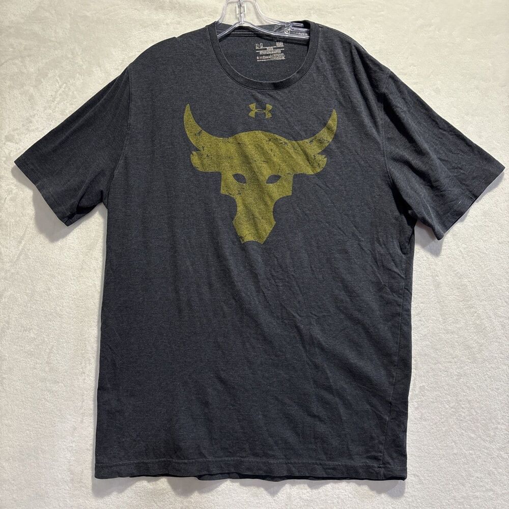 Under Armour Project Rock T-Shirt Brahma Bull Gym Workout Men's Large Grey